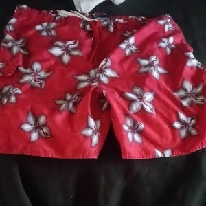 Red Floral Swim Shorts For Men Liquid Wave